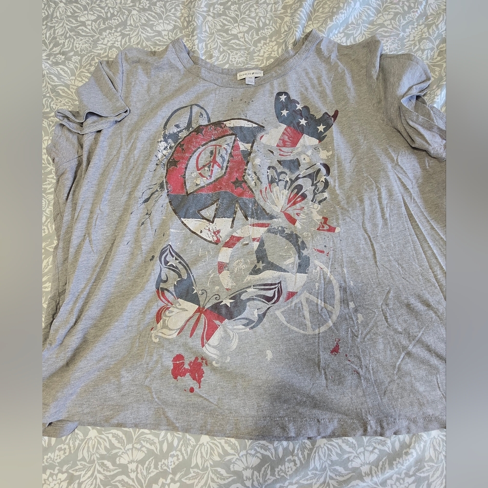 Fashion Bug Tee with Peace and Butterfly Design